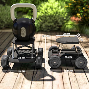 Asiento de Jardín con Ruedas Taburete de Jardinería con Bandeja de Herramientas Carrito para Trabajo Carga 130 kg para Patio Exterior Negro