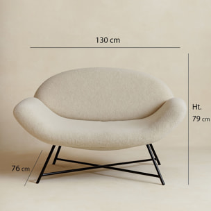 Canapé en bouclette beige et pieds en métal noir 2 places DUKE