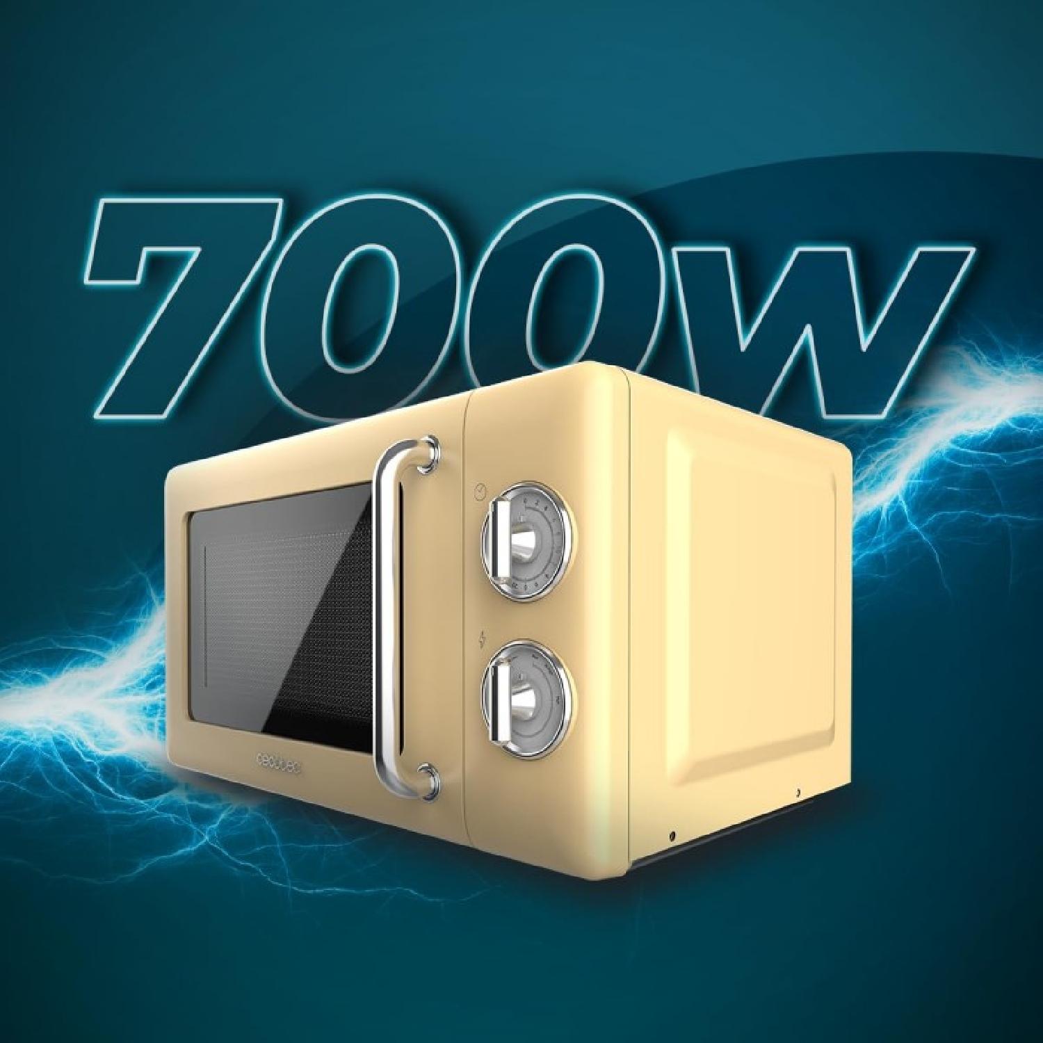 Cecotec Micro-Ondes Mécanique Proclean 3010 Retro Jaune. 20 L, 700 W en 6 niveau