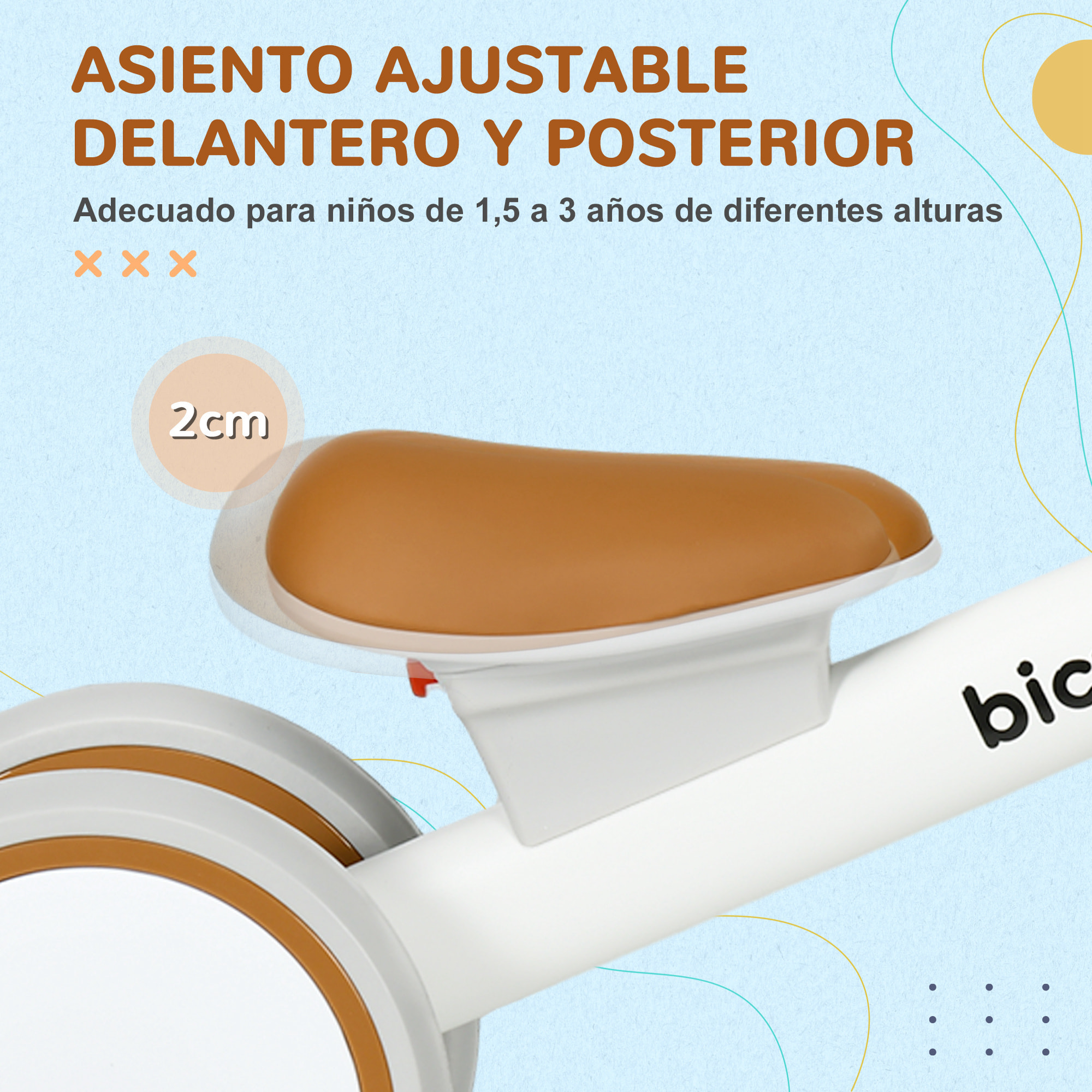 Bicicleta sin Pedales para Niños de 12-36 Meses Bicicleta de Equilibrio con Asiento Ajustable Cesta y 4 Ruedas Silenciosas Carga 20 kg 56x27x39 cm Blanco y Marrón