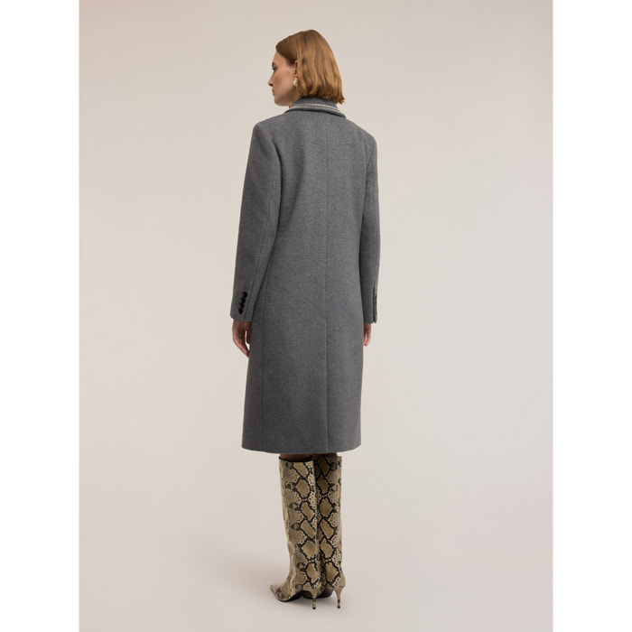 Motivi - Abrigo cruzado en mezcla de lana con decoraciones - Gris