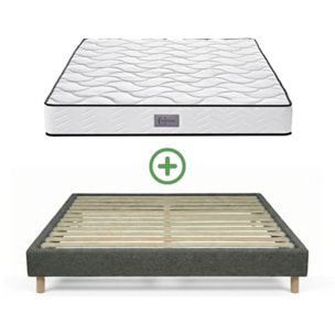 Ensemble Matelas Cosmos & sommier | Mémoire de forme et ressorts ensachés | Cadre à lattes | Tissu | Gris Foncé
