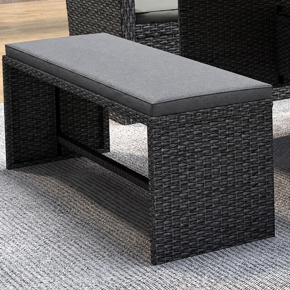 Salon de jardin 8 places en résine anthracite et coussins gris OSCAR