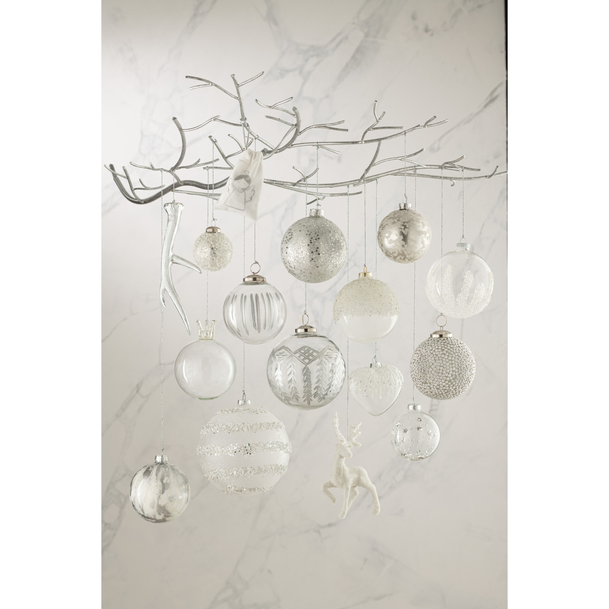 J-Line boule de Noël Etoiles - verre - argent - large - boîte de 4