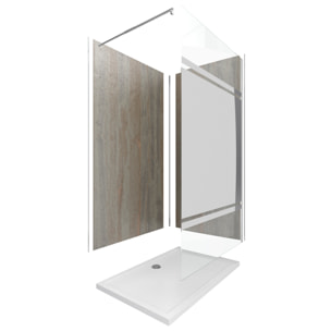 Pack panneaux muraux Wood Stone + paroi FREEDOM 2 MIROIR + receveur WHITNESS