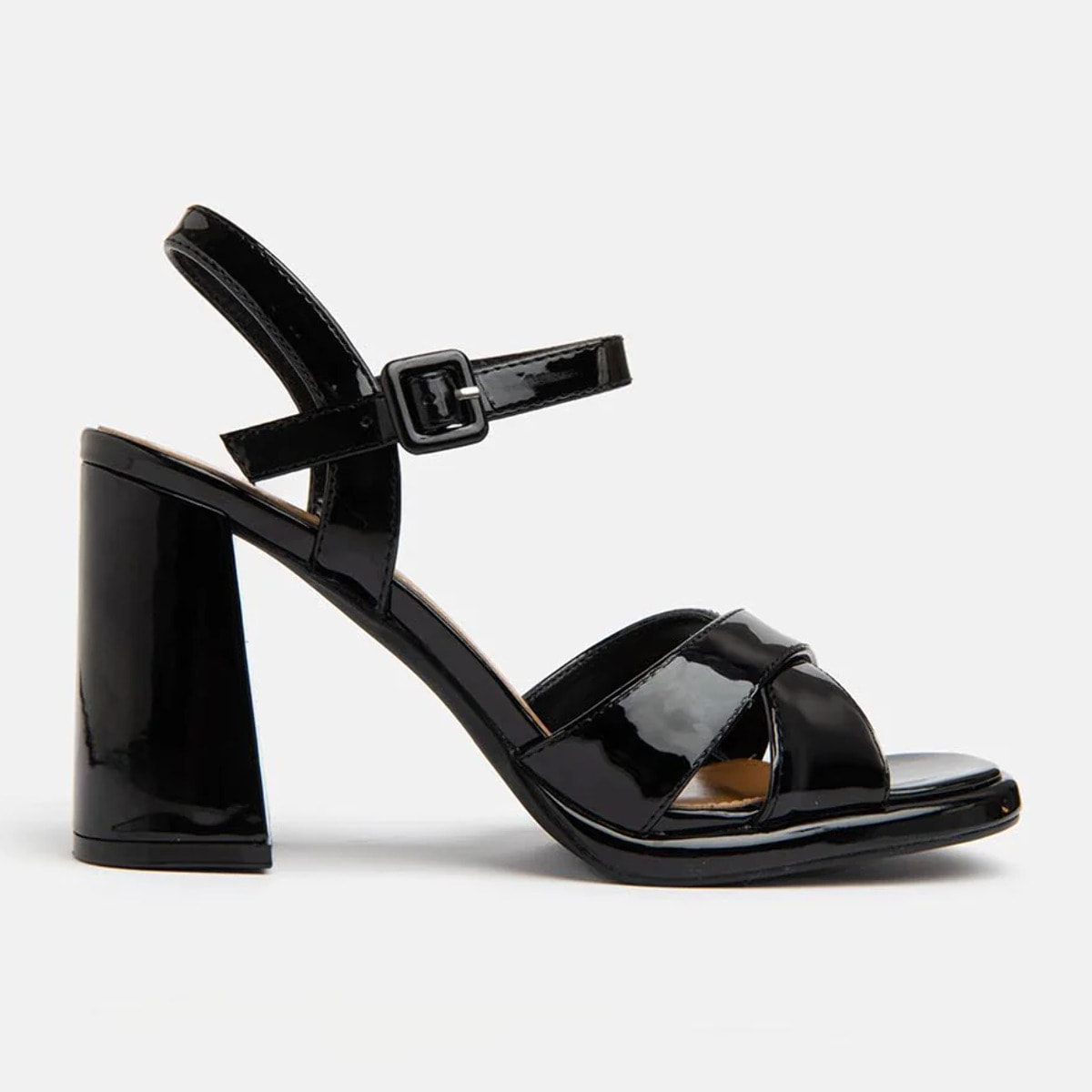 Decolletè con fascette incrociate e tacco ampio - NERO