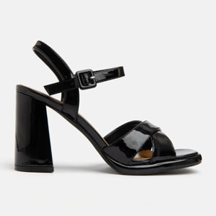 Decolletè con fascette incrociate e tacco ampio - NERO