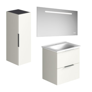 Meuble vasque 60 cm BURGBAD Olena blanc brillant + miroir + colonne de salle de bain