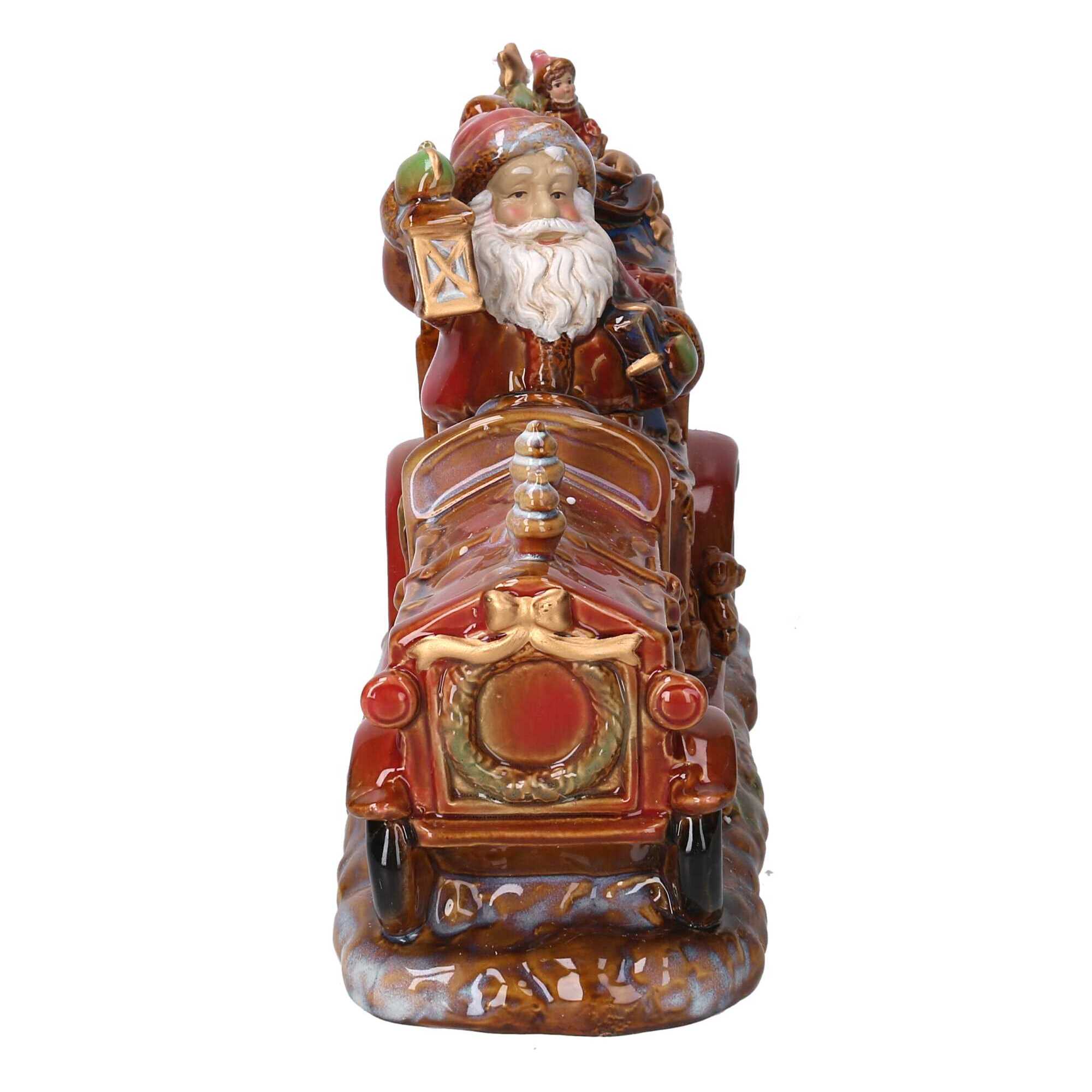 Babbo natale ceramica su trenino rosso cm34x14h23