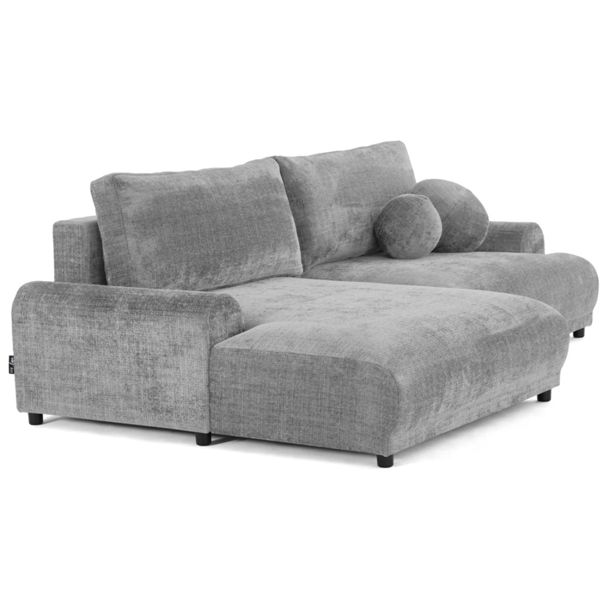 Nelly - canapé d'angle gauche 4 places convertible avec coffre en velours texturé - Gris