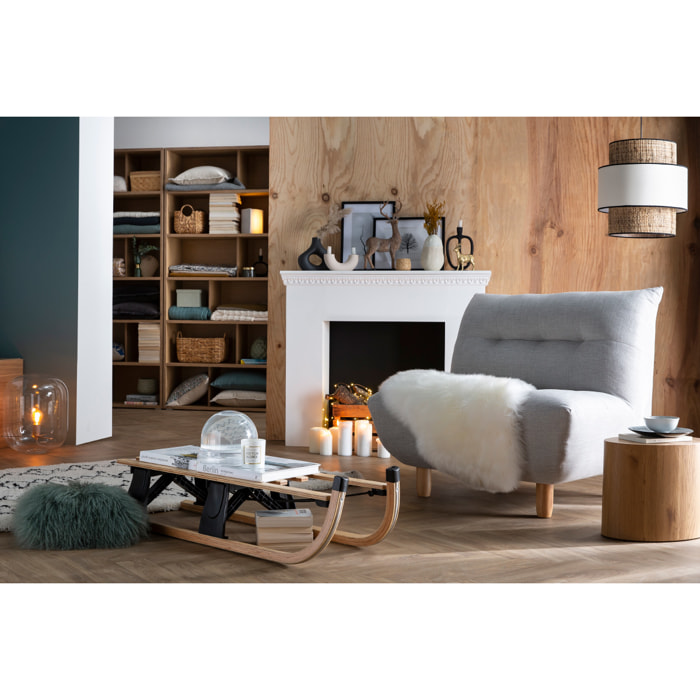 Fauteuil scandinave en tissu beige et bois clair YUMI