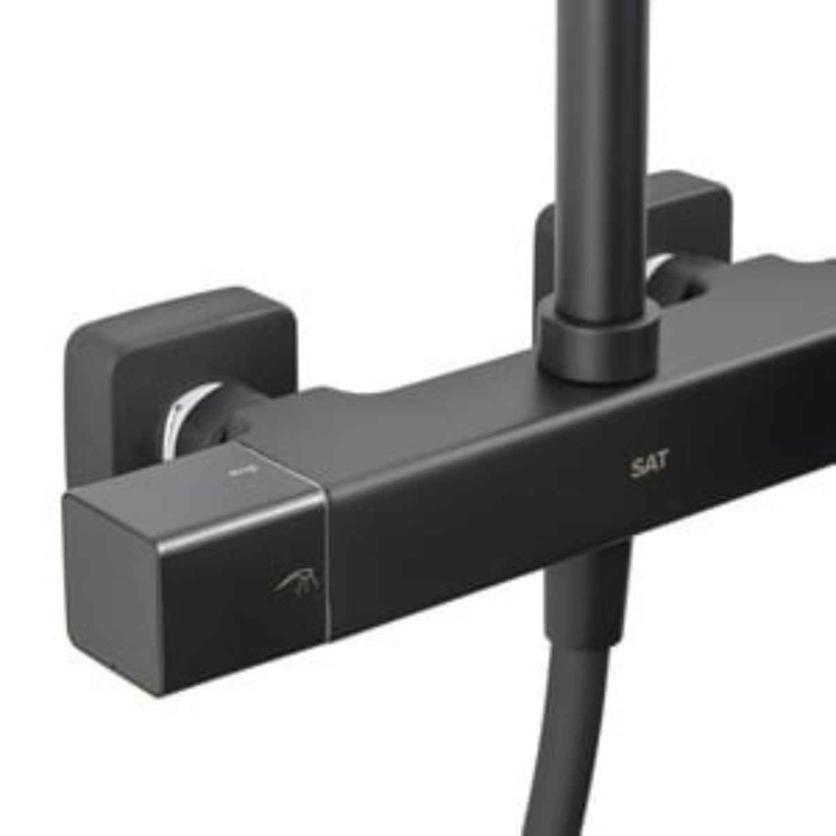 Set de douche avec mitigeur thermostatique + douche de tête + douchette 3 jets, noir mat (SATSSTZC)