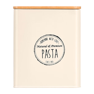 Tarro cuadrado crema con tapa de bambú. Diseño "Pasta".