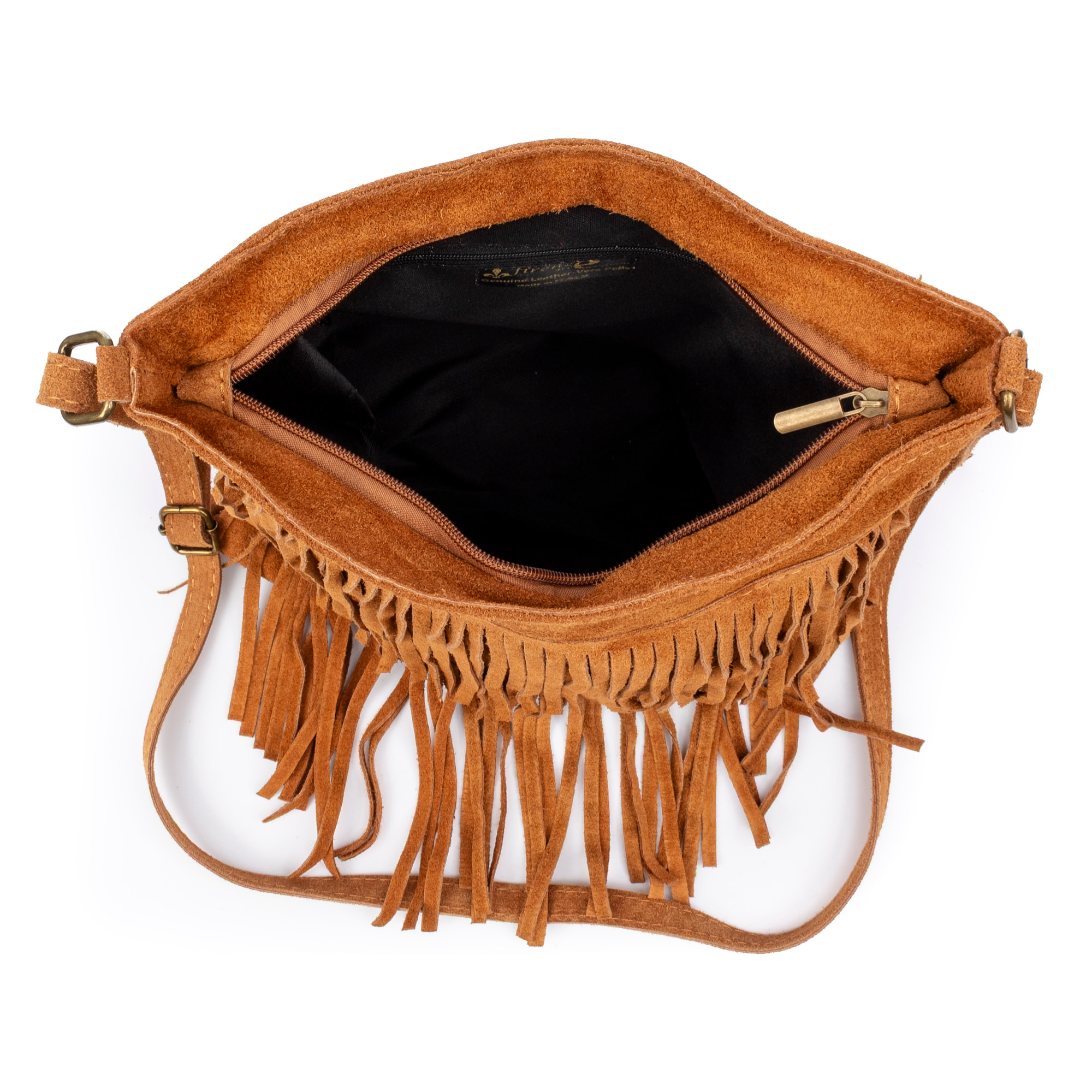 Avise borsa a tracolla con frange donna. Pelle scamosciata autentica.