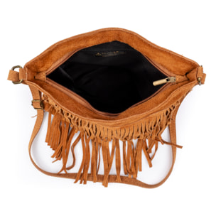 Avise borsa a tracolla con frange donna. Pelle scamosciata autentica.