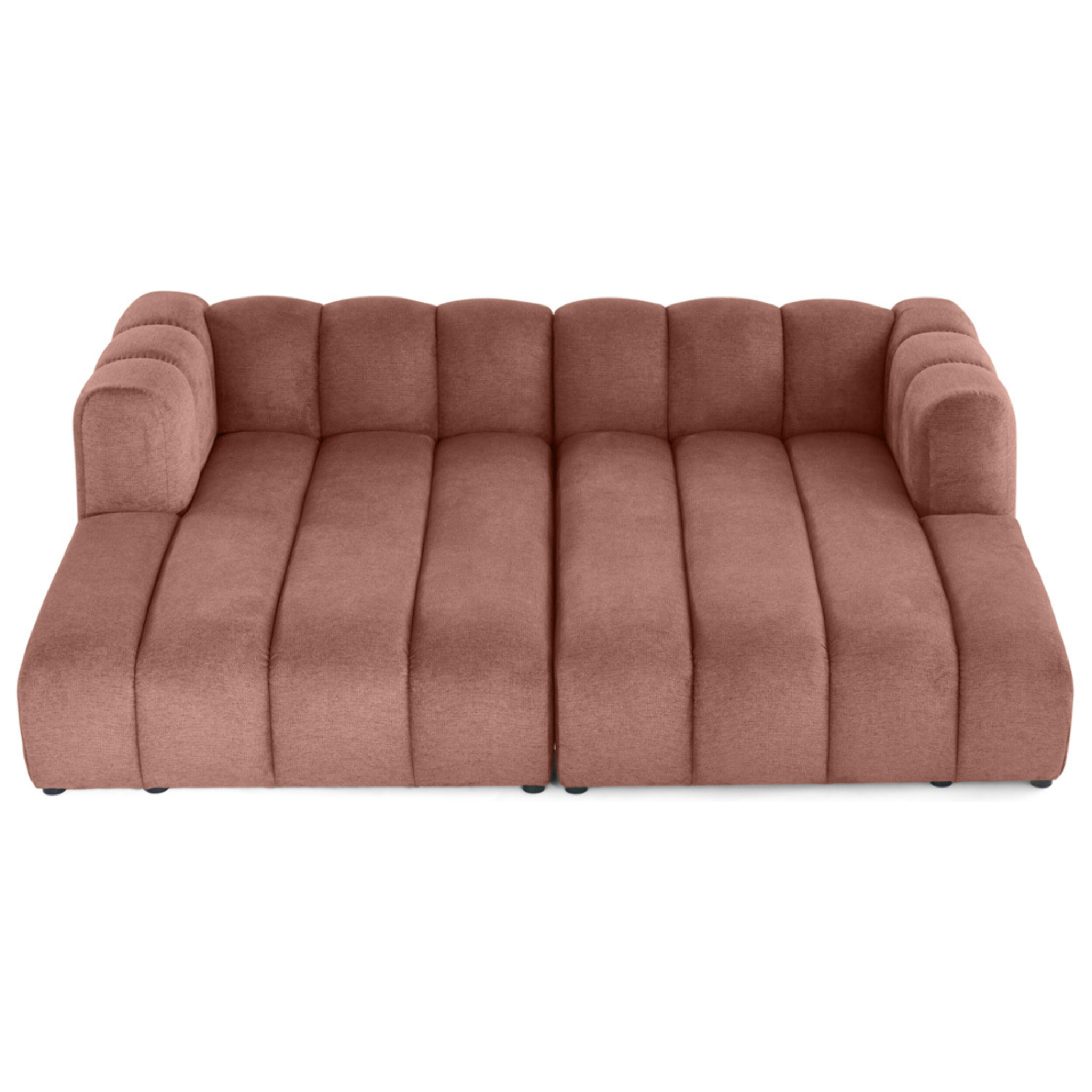 Debbie - canapé modulable droit 3 places avec double méridienne - assise profonde - en tissu texturé - Rose