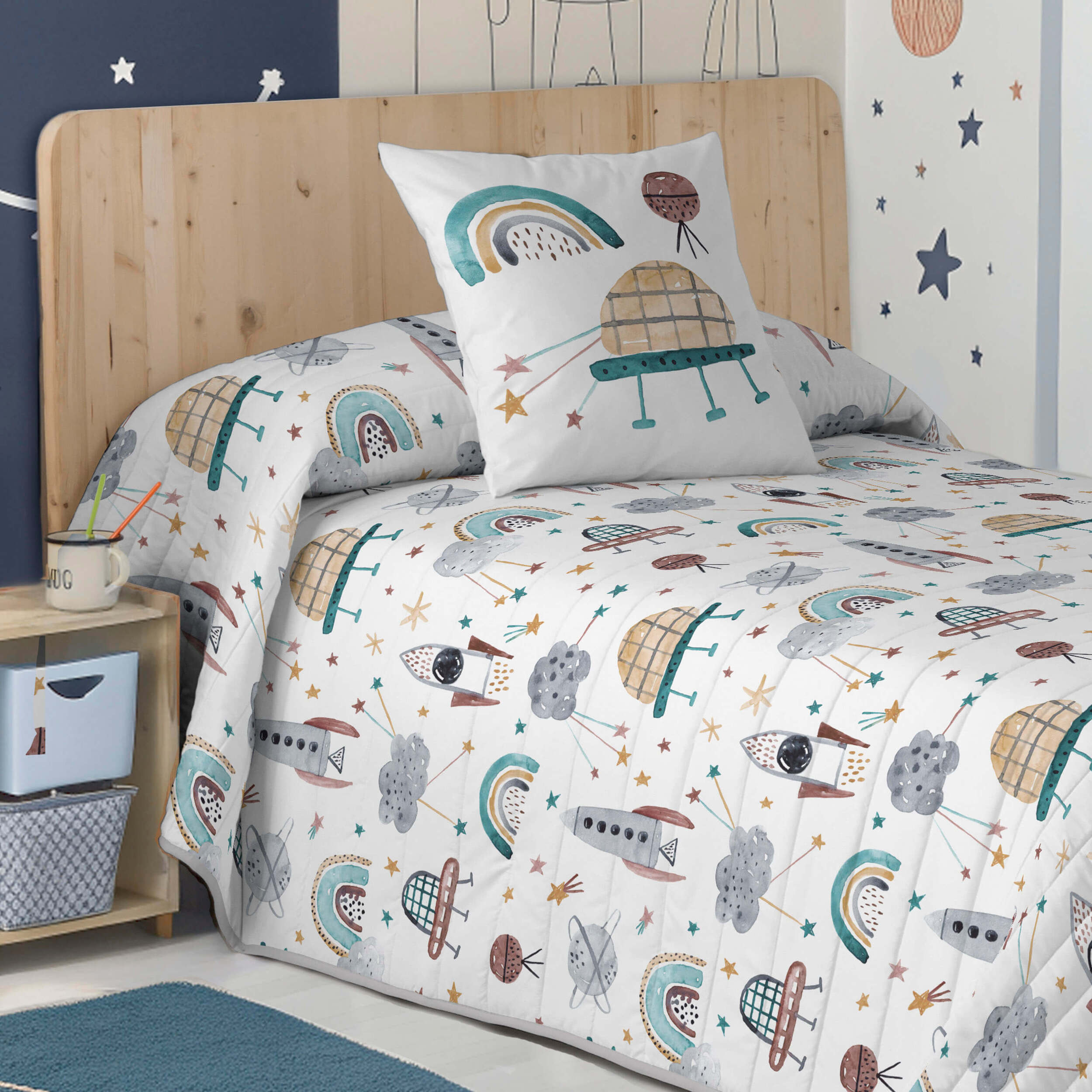 Colcha Bouti Estampada - 2 Piezas - 100% Poliéster - Microfibra - Infantil - 70 gr/m² - Rocket
