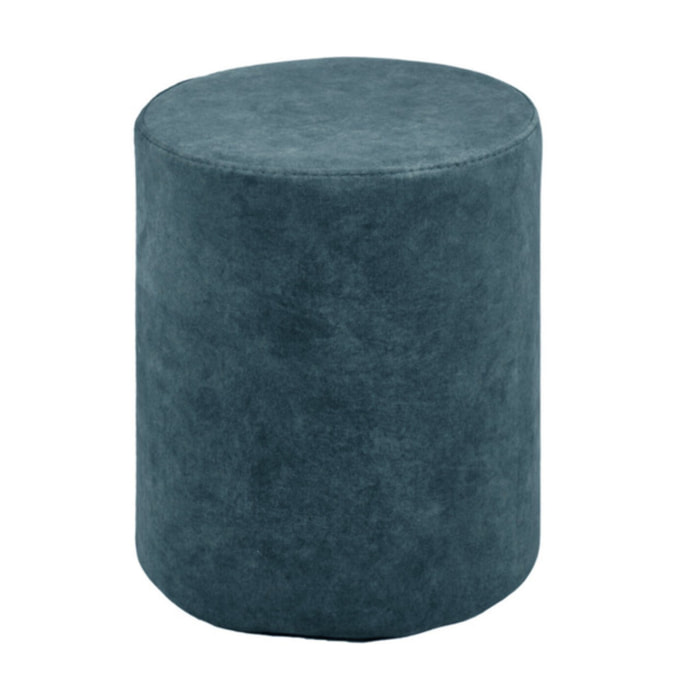 Pouf et repose pied 41 cm cylindrique en tissu - bleu pétrole - AURORA