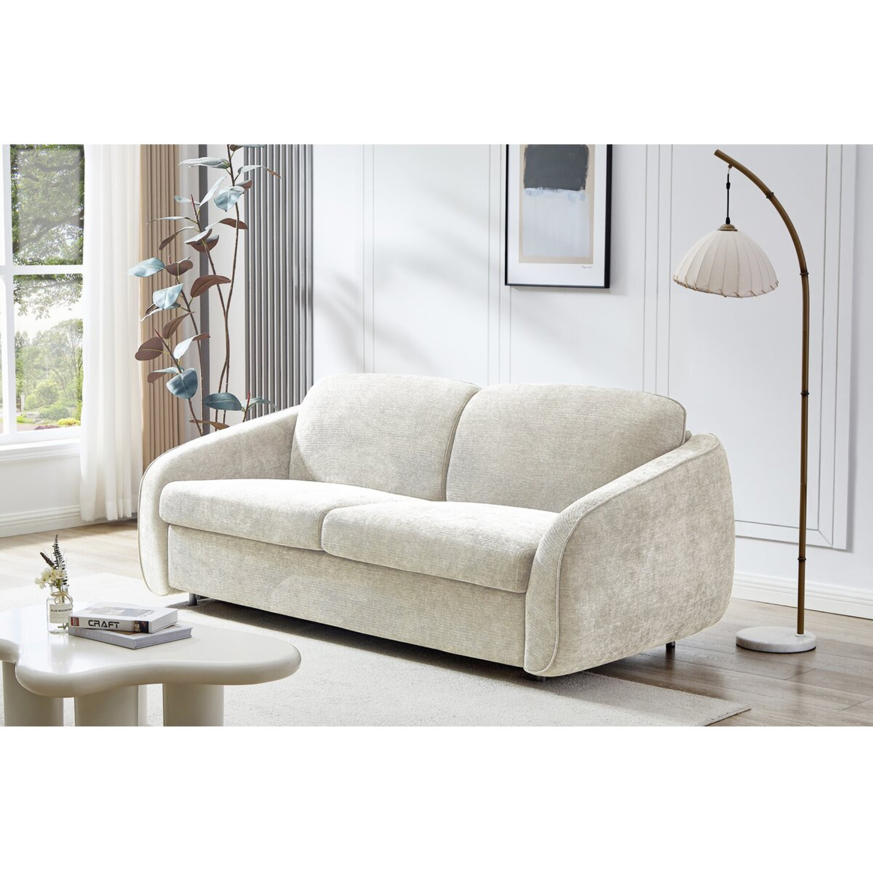 Canapé lit convertible express en tissu texturé "Laurie" - 202 x 107 x 85 cm