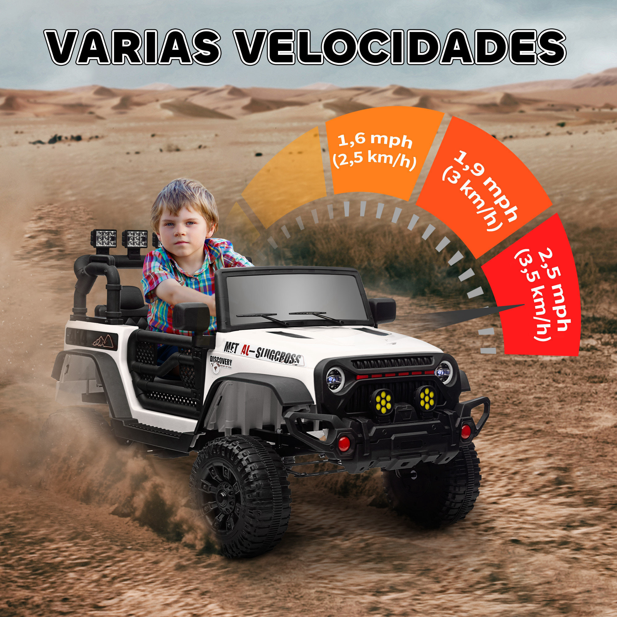 Coche Eléctrico para Niños de +3 Años Carro Eléctrico Infantil Todoterreno de Batería 12V con Mando a Distancia Ruedas Amortiguadas Faros LED Bocina Música Blanco