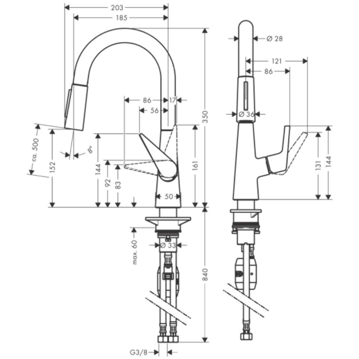 Mitigeur cuisine 200 Talis M51 avec douchette extractible 2 jets, Aspect acier inox