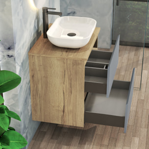 Conjunto de Baño Nia | Mueble Suspendido | 60 cm Azul | Dos Cajones | Lavabo Sobrepuesto | No incluye Espejo | Mueble Montado| Alday