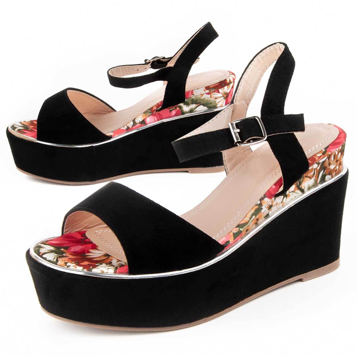 Sandalia De Cuña - Negro - Altura: 10 Cm