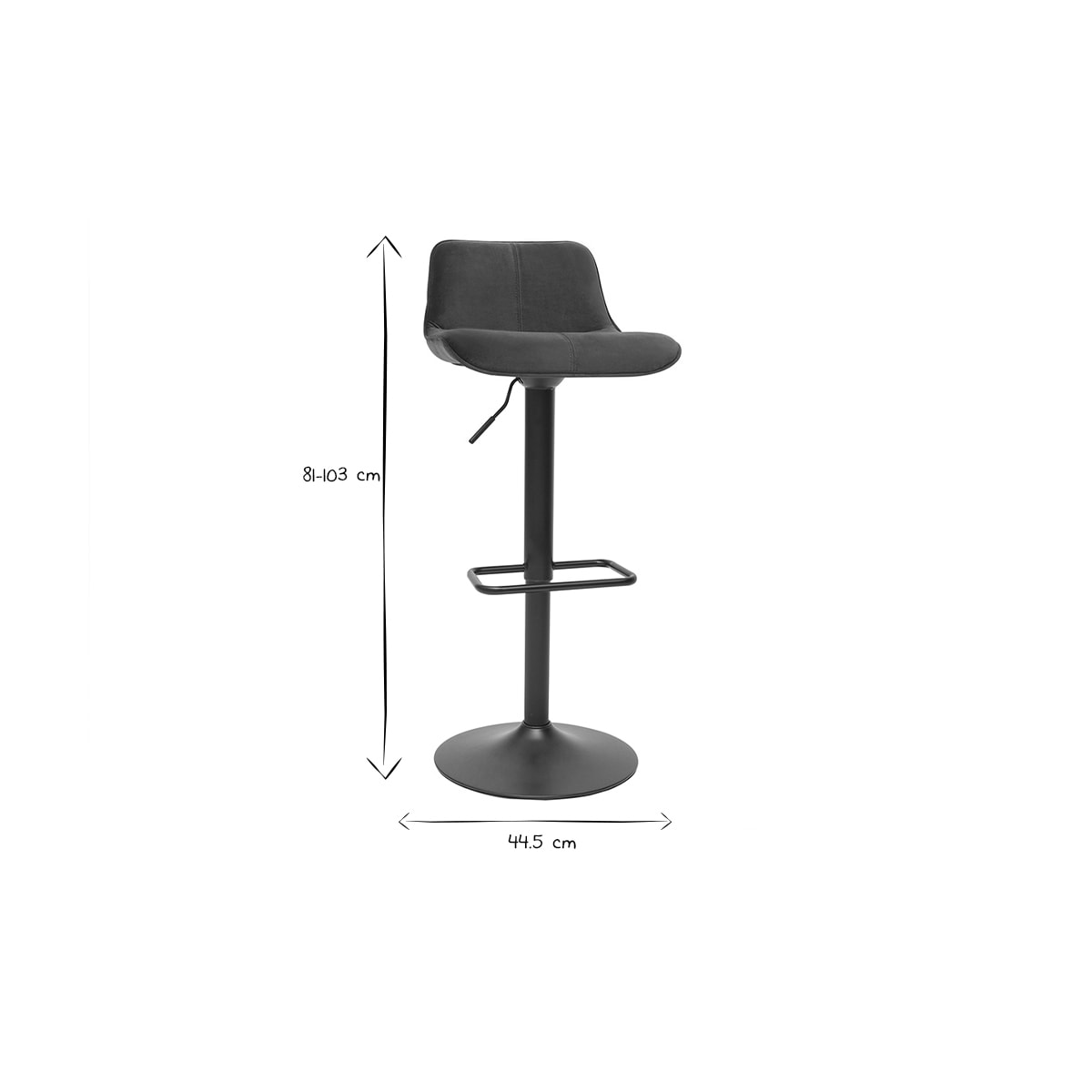 Tabourets de bar réglables pivotants 360° noirs en tissu velours et métal (lot de 2) BOOST