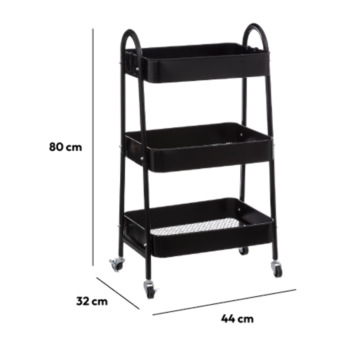 Desserte à roulette 3 niveaux Métal noir