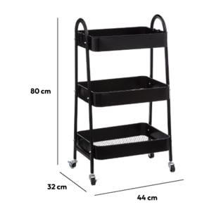 Desserte à roulette 3 niveaux Métal noir
