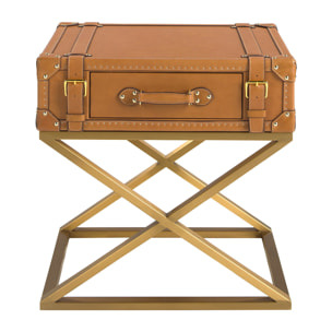 Mesa rincón Angel Cerdá rectangular en piel de origen vacuno y patas de acero inoxidable en dorado 62x47x62cm