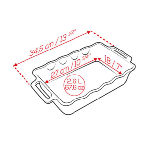 Plat céramique four rectangulaire festonné bleu océan 34,5 cm Délices