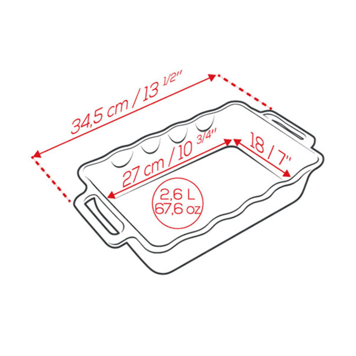 Plat céramique four rectangulaire festonné bleu océan 34,5 cm Délices
