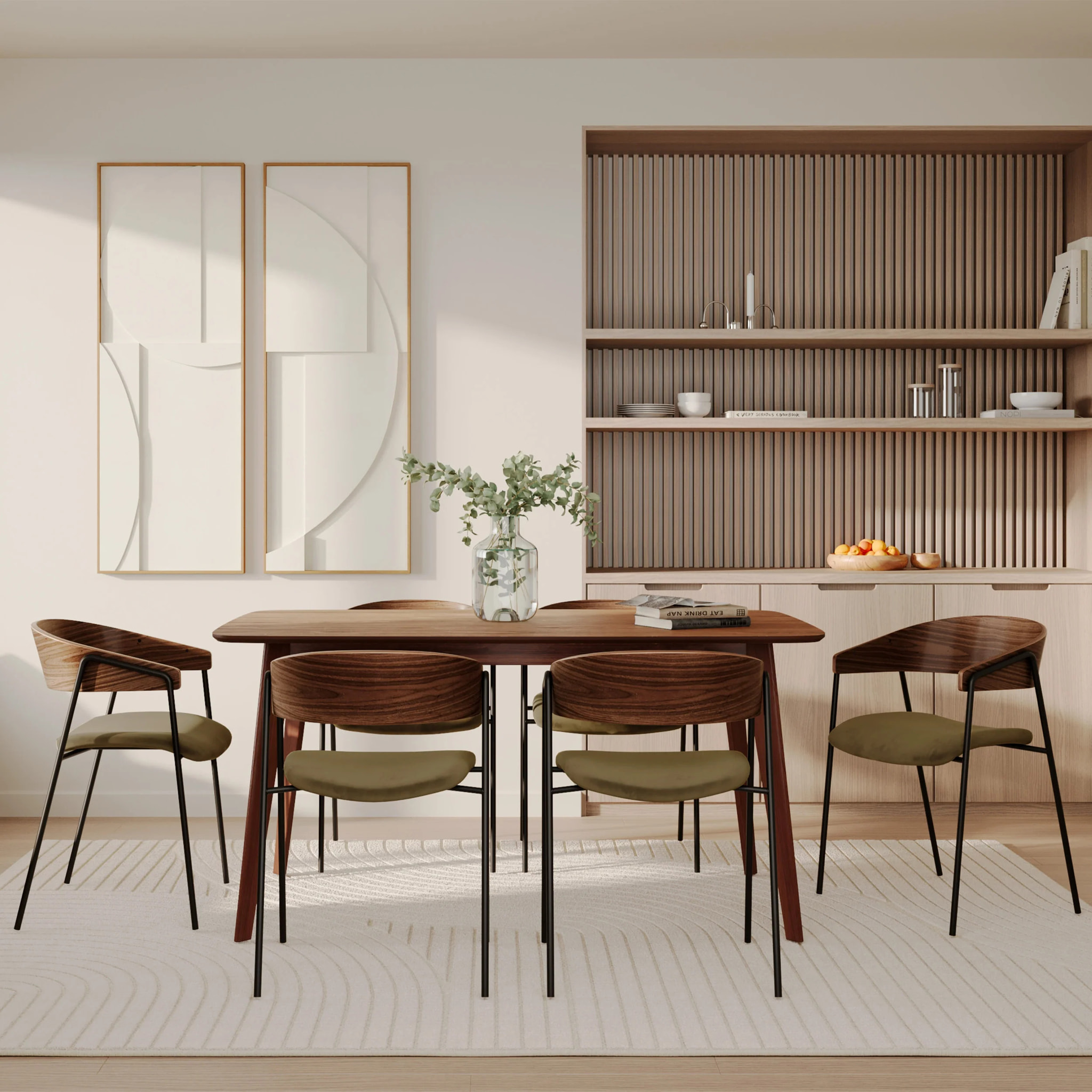 Lot de 2 chaises en velours vert kaki et bois de noyer - Esmée