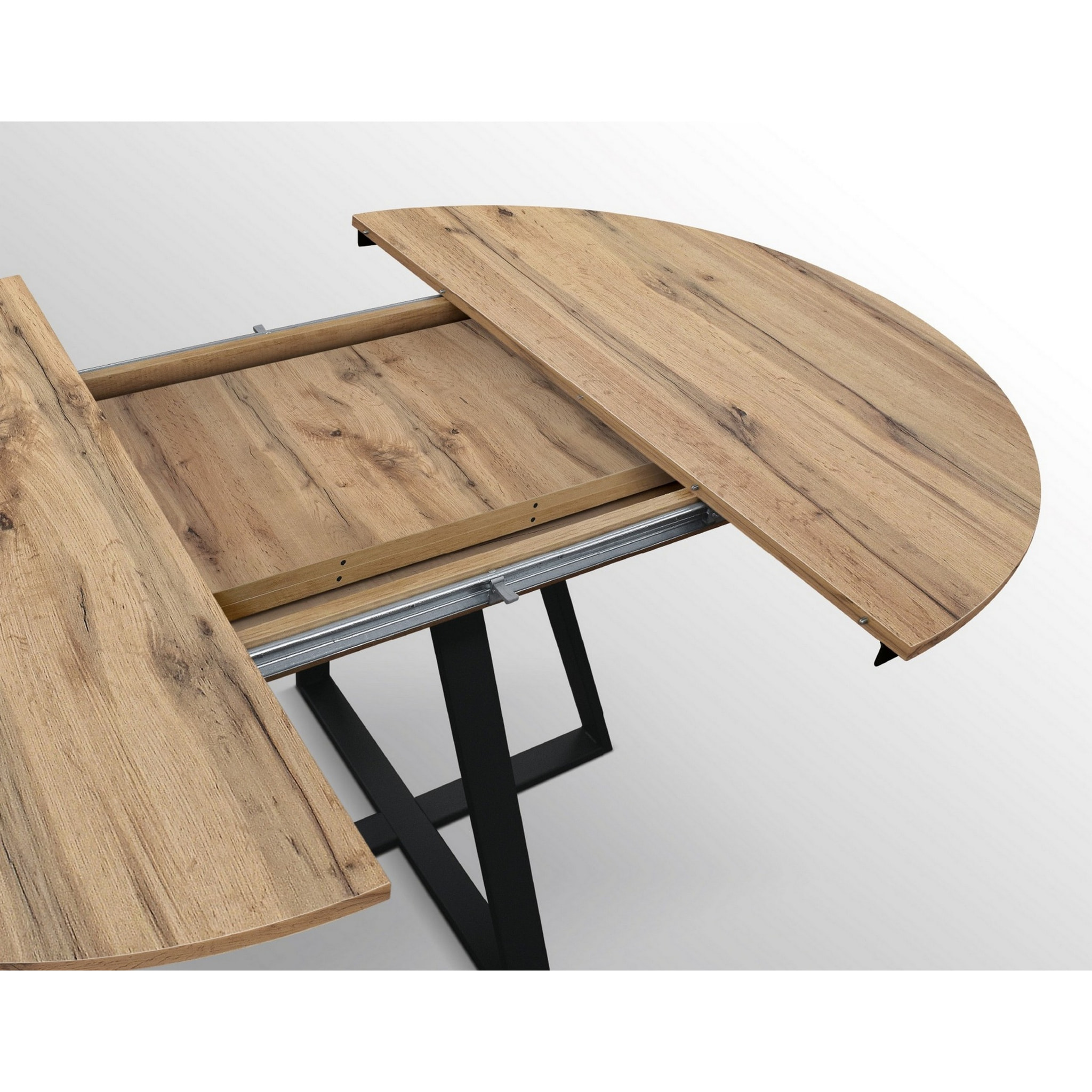 Tavolo rotondo PANTELLERIA in legno effetto rovere rustico con base a X in metallo antracite, allungabile ⌀120 cm - ⌀170 cm