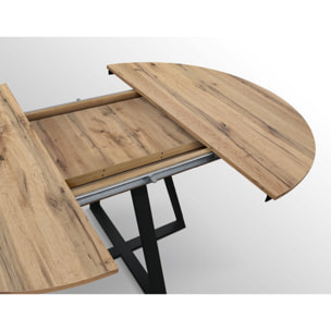 Tavolo rotondo PANTELLERIA in legno effetto rovere rustico con base a X in metallo antracite, allungabile ⌀120 cm - ⌀170 cm
