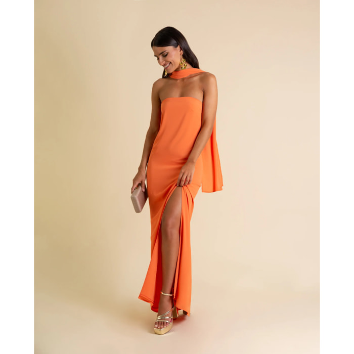 Vestido midi palabra de honor con foulard