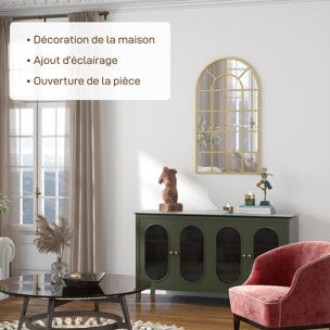 Miroir mural aspect verrière style classique chic - 65L x 110H cm - métal doré verre 3 mm