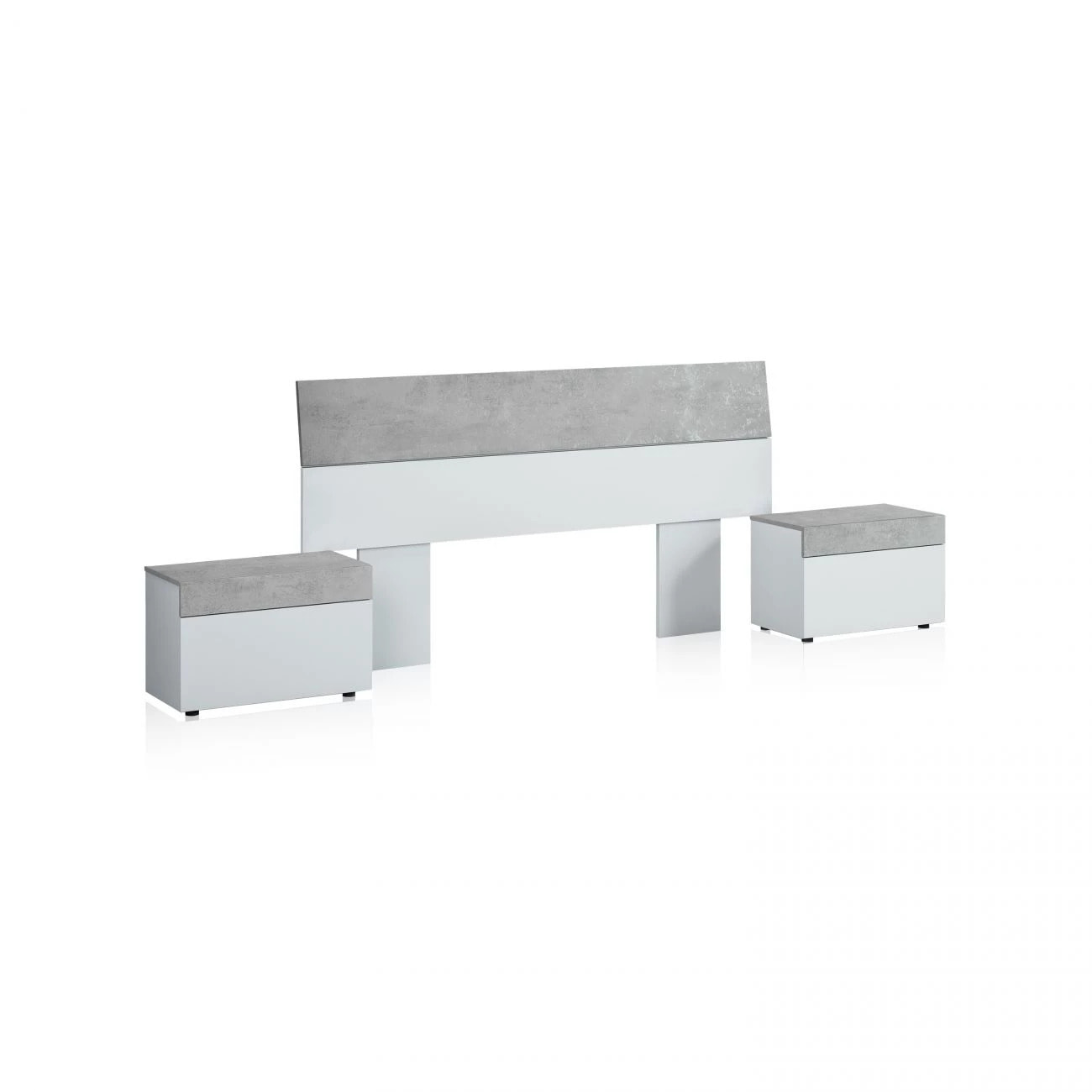 Cabecero con mesitas Axel Blanco Artik (Blanco Mate) - Gris Cemento