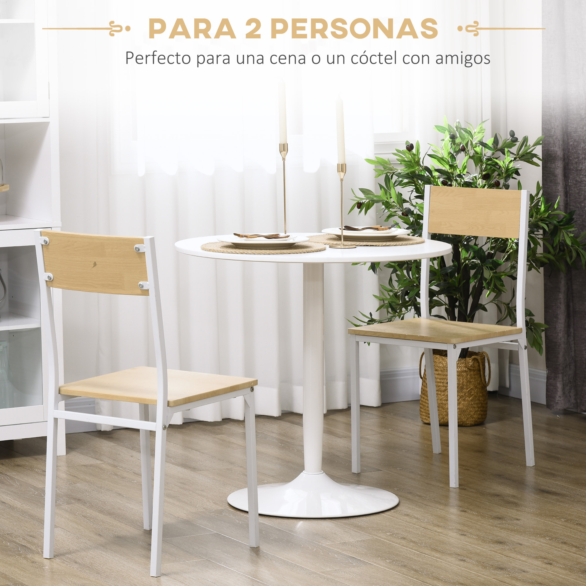 Mesa de Comedor Redonda Mesa de Cocina Moderna para 2 Personas con Base de Acero y Almohadilla Antideslizante para Salón Ø80x75 cm Blanco