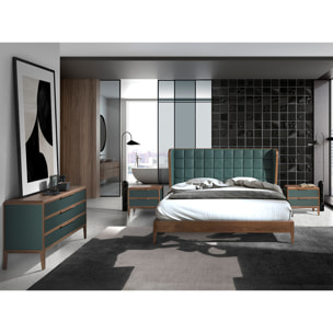 Mesita de noche Angel Cerdá con estructura de PVC en verde oscuro y patas de madera chapada en nogal natural 60x40x51cm