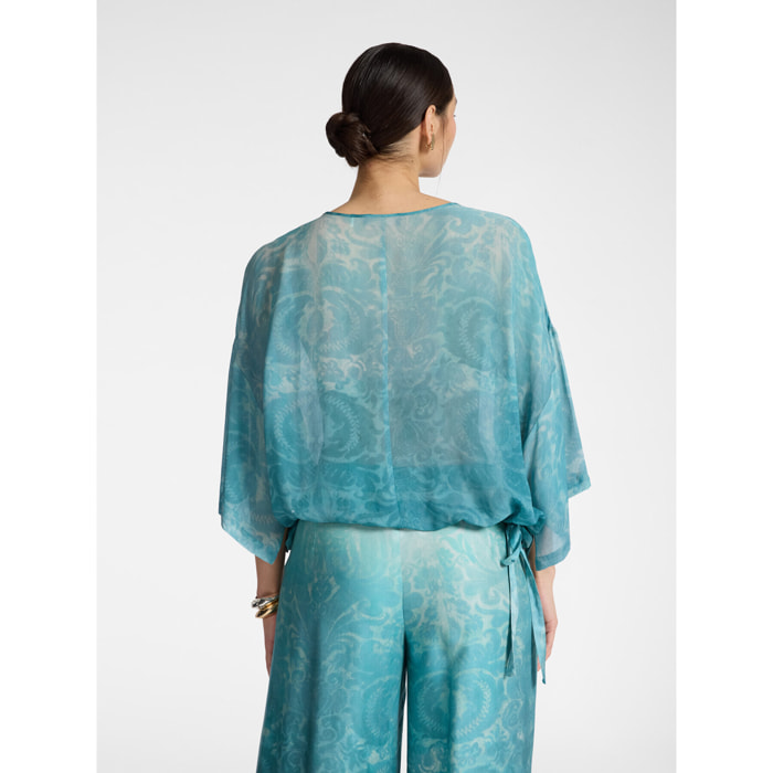 Elena Mirò - Blusa in georgette stampata - Azzurro