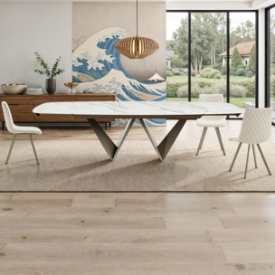 Table à manger extensible Tomasucci CLEFT EVO, en céramique, marbre onyx, platine, 200/250/300 × 100 × 76,5 cm