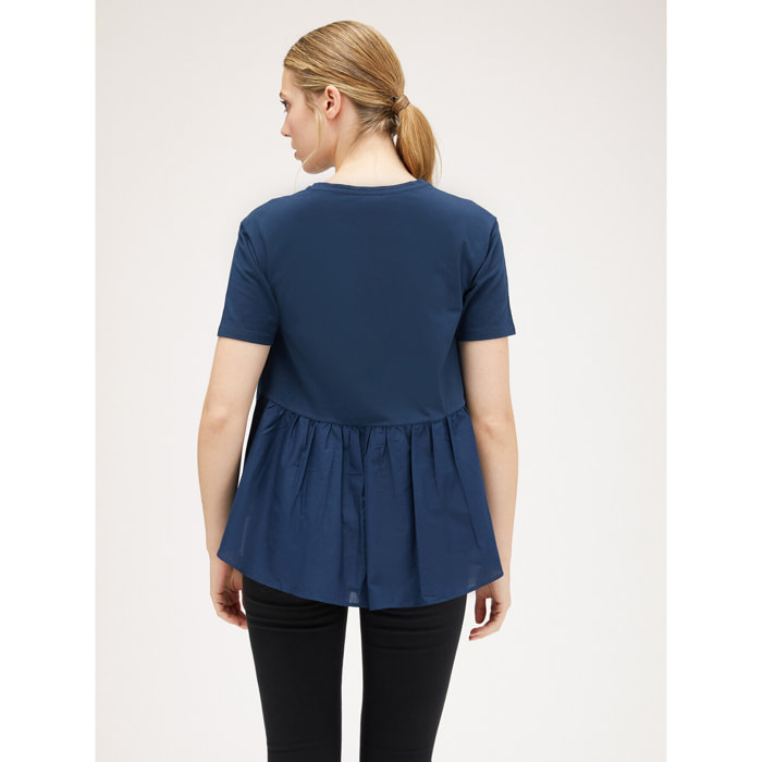 Motivi - T-shirt con balza in garza - Blu