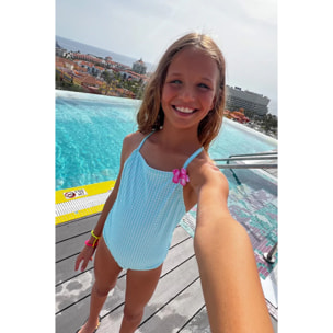 Costume da bagno da bambina a quadretti con dettagli floreali