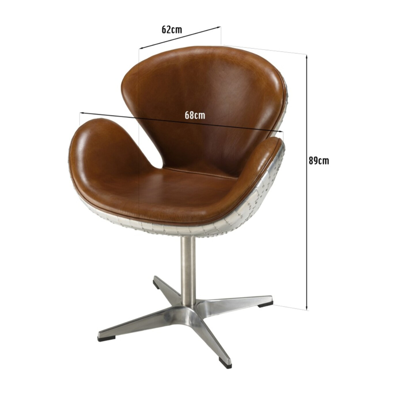 GASTON - Fauteuil marron NEVADA vintage cuir pied aluminium