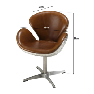 GASTON - Fauteuil marron NEVADA vintage cuir pied aluminium