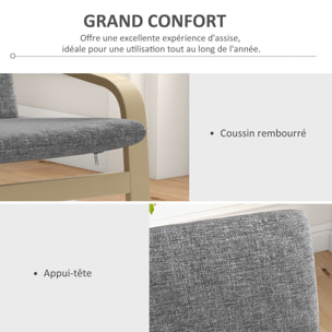 Fauteuil de salon, fauteuil chambre avec accoudoirs incurvés, coussin, chaise de salon en tissu aspect lin, 65 x 79 x 98 cm, gris
