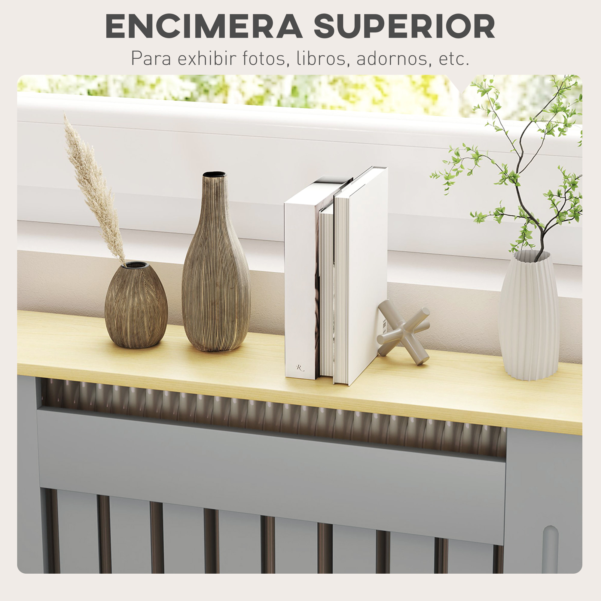 Cubre Radiadores Cubreradiador de MDF Cubierta para Radiador para Salón Dormitorio Pasillo 78x19x83 cm Gris y Roble