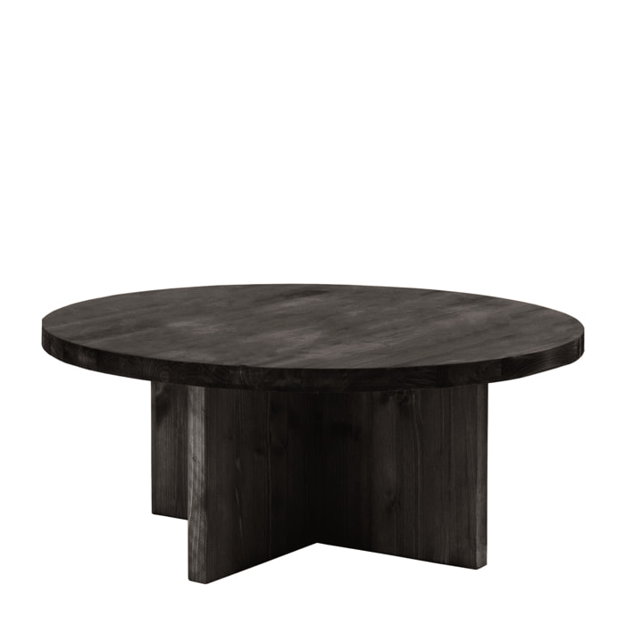 Table basse ronde en bois massif ton noir différentes tailles